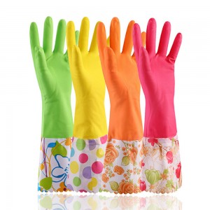 Rubber Dishwashing Gloves Non-slip Waterproof Large Long Cuff and Flock Lining Latex Household Cleaning Gloves