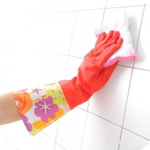 Rubber Dishwashing Gloves Non-slip Waterproof Large Long Cuff and Flock Lining Latex Household Cleaning Gloves