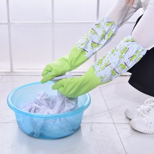Durable Long Sleeves Winter Flannel Thickening Warm Kitchen Cleaning Dishwashing Household Gloves