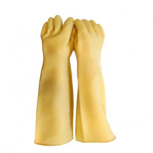 Extra Long Milky Color Latex Household Natural Rubber Cleaning Non Slip Acid and Alkali Resistant Industrial Safety Gloves