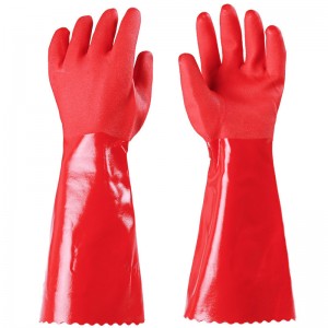 Global Hotsale Red 30cm Long Water Proof PVC Sandy Industry Finished Dipped Safety Work Gloves