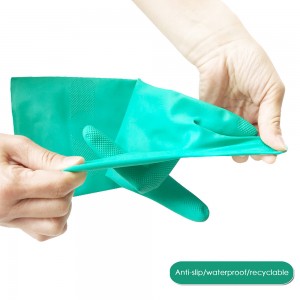 Green Diamond Texture Nitrile Chemical Resistant Gloves Reusable Heavy Duty Industrial Safety Work Gloves Without Lining