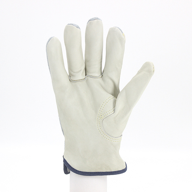 China wholesale Leather Work Gloves - High Quality Mechanic Cow Leather Driver Safety Glove White Wear Resistant Gardening Protective Gloves – Red Sunshine detail pictures