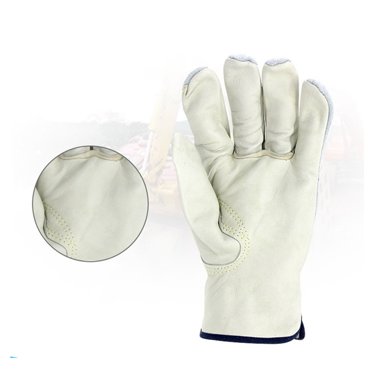 China wholesale Leather Work Gloves - High Quality Mechanic Cow Leather Driver Safety Glove White Wear Resistant Gardening Protective Gloves – Red Sunshine detail pictures