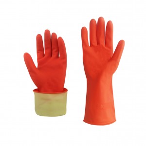 OEM Flock-Lining Household Rubber Gloves Orange Hand Latex Safety Work Gloves for Dishwashing Cleaning