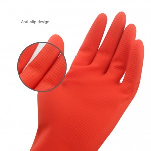 OEM Flock-Lining Household Rubber Gloves Orange Hand Latex Safety Work Gloves for Dishwashing Cleaning