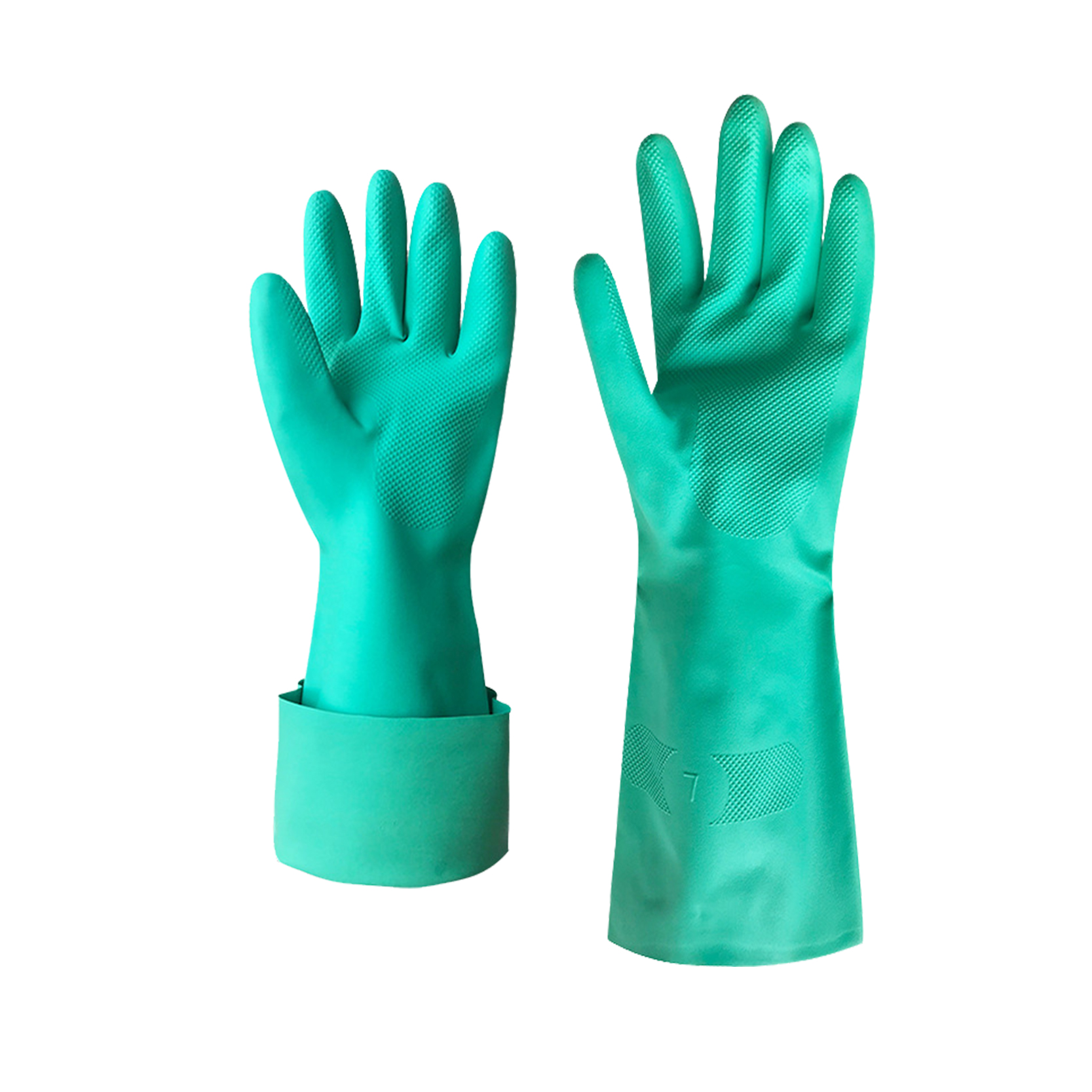 Green Diamond Texture Nitrile Chemical Resistant Gloves Reusable Heavy Duty Industrial Safety Work Gloves Without Lining Featured Image