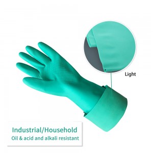 Green Diamond Texture Nitrile Chemical Resistant Gloves Reusable Heavy Duty Industrial Safety Work Gloves Without Lining