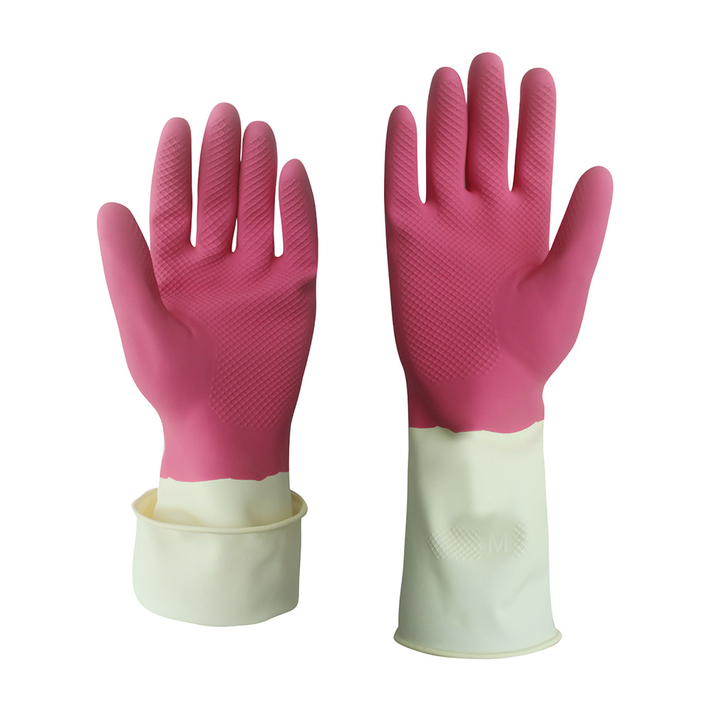 2021 Latest Design Industrial Glover - Pink White Double Color Water and Oil Resistant Household Dishwashing Cleaning Latex Safety Work Gloves – Red Sunshine detail pictures