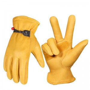 China wholesale Leather Work Gloves - Premium Yellow Full Grain Cowhide Forklift Truck Driver Gloves with Wrist Closure Protective Leather Working Gloves – Red Sunshine