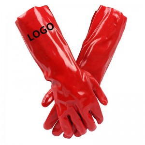 Factory Wholesale Customization Long Fully Dipped Red PVC Oil Chemical Resistant Industrial Working Gloves