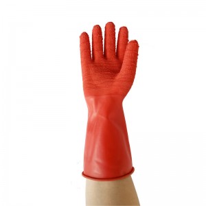 Red 35cm Chemical Resistant Industrial Rubber Gloves with Wrinkle Palm for Heavy Duty Working Hand Protection Glove