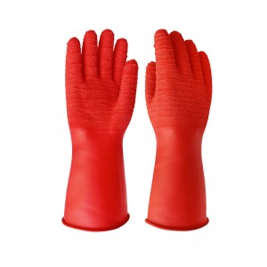 Red 35cm Chemical Resistant Industrial Rubber Gloves with Wrinkle Palm for Heavy Duty Working Hand Protection Glove