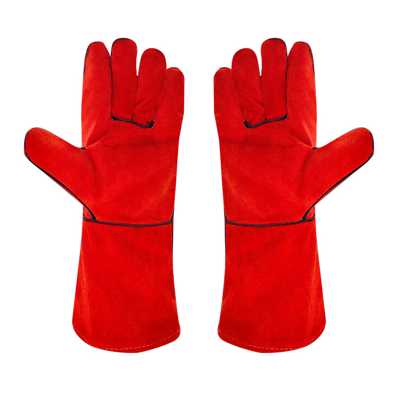 Red Welding Gloves Cow Split Leather Work Gloves Leather Safety Working Gl ( (3)