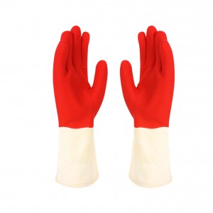 Two Color Anti Slip Multipurpose Food Grade Dish Washing Cleaning Kitchen Dipped Rubber Latex Household Gloves
