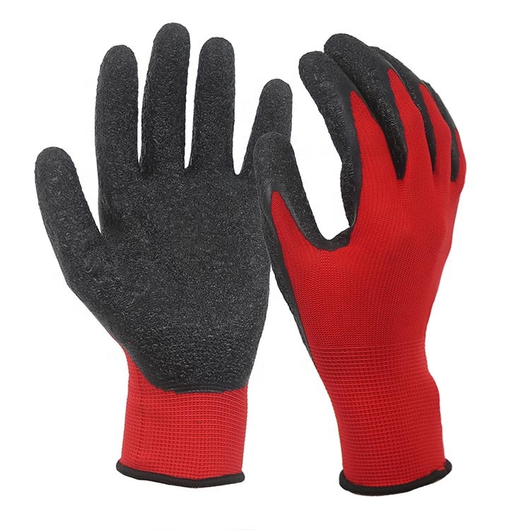 Red nylon mechanics exfoliating Anti slip black latex coate ( (4)