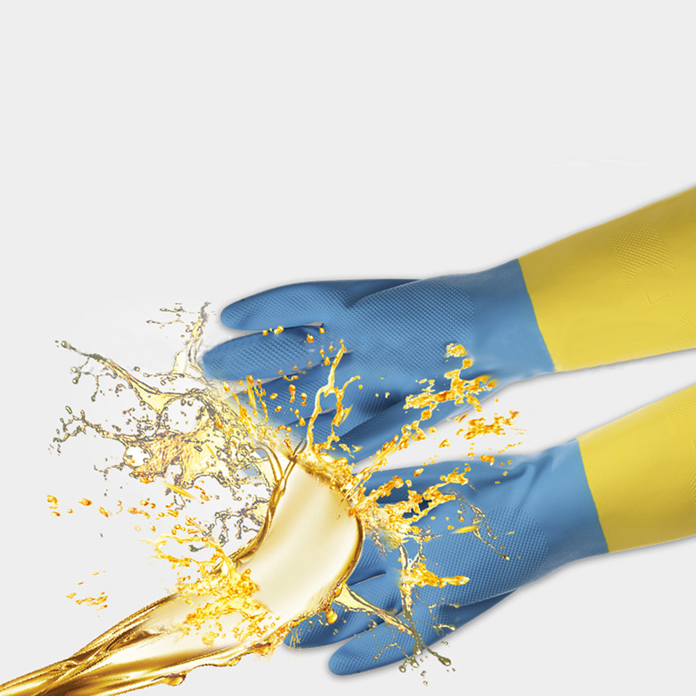 Widely Used Blue Yellow Long Latex Rubber Gloves Neoprene Indu ( (3)