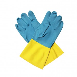 Widely Used Blue Yellow Long Latex Rubber Gloves Neoprene Industrial Latex Glove Wholesale