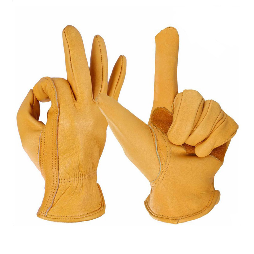 Yellow Leather Gloves AB Grade Driver Protective Gloves for Motorcycle ( (4)