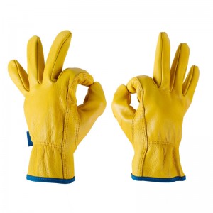2021 China New Design Long Black Leather Gloves - Yellow Truck Leather Driver Contruction Gloves Safety Cow Split Leather Gloves Men – Red Sunshine